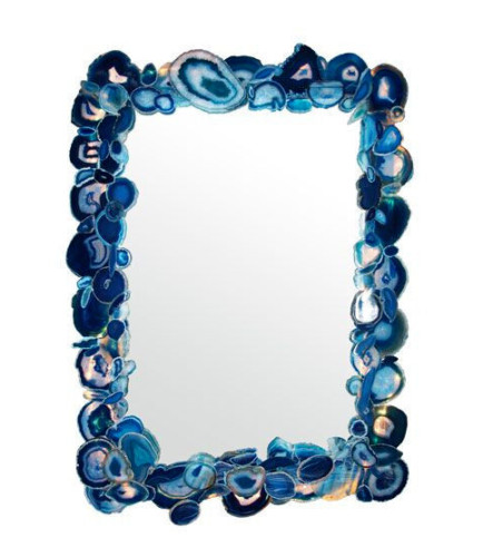 “Luxury Blue Agate Geode Wall Mirror– Natural Gemstone Frame, Unique Home Decor”