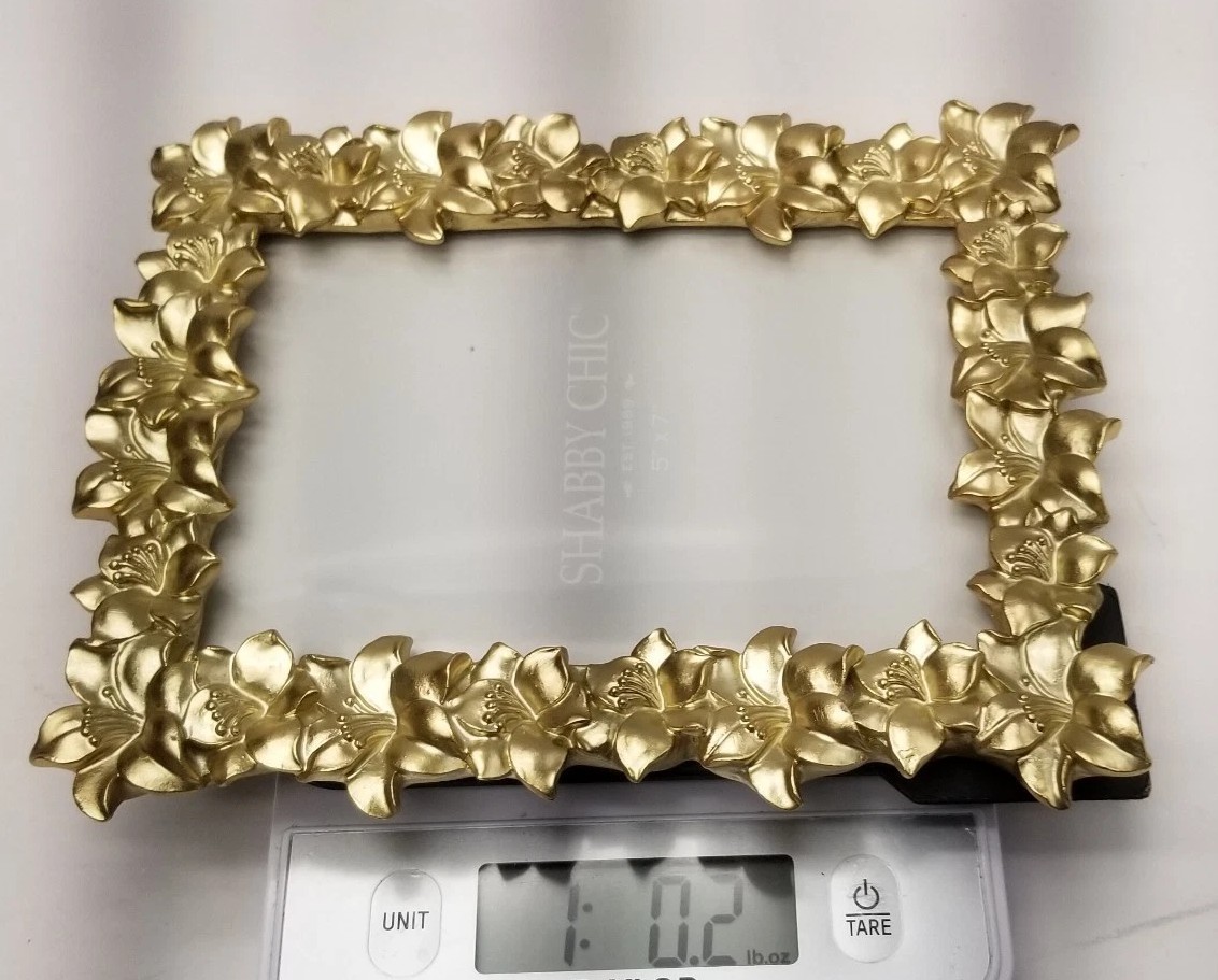 Authentic Shabby Chic 1989 Gold Flowers Rectangular Picture Frame Fits 5 x 7in