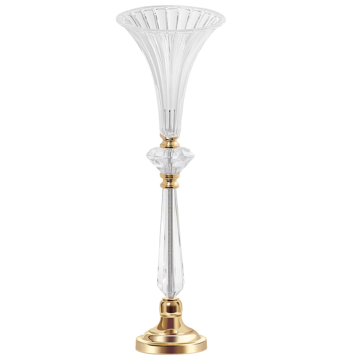 23.5″ Tall Crystal Acrylic Trumpet Vase Clear Ribbed Decorative Vase1930