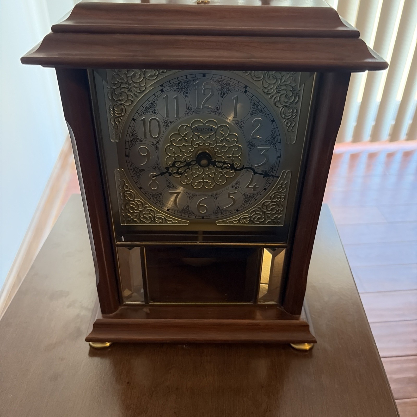 Ansonia 2270 Wood Mantel Clock Brown Analog Quartz Bim-Bam Chime