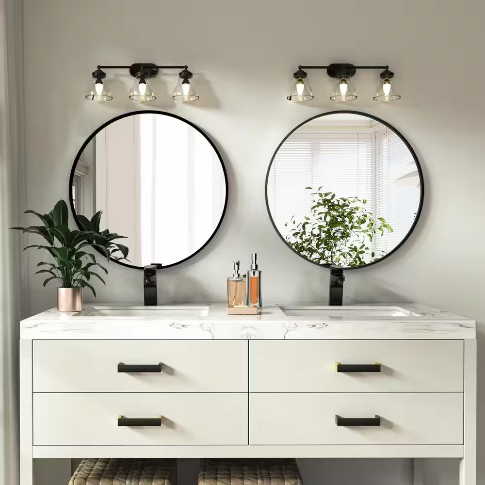 30 In. W X 30 In. H round Aluminum Alloy Framed Black Wall Mirror