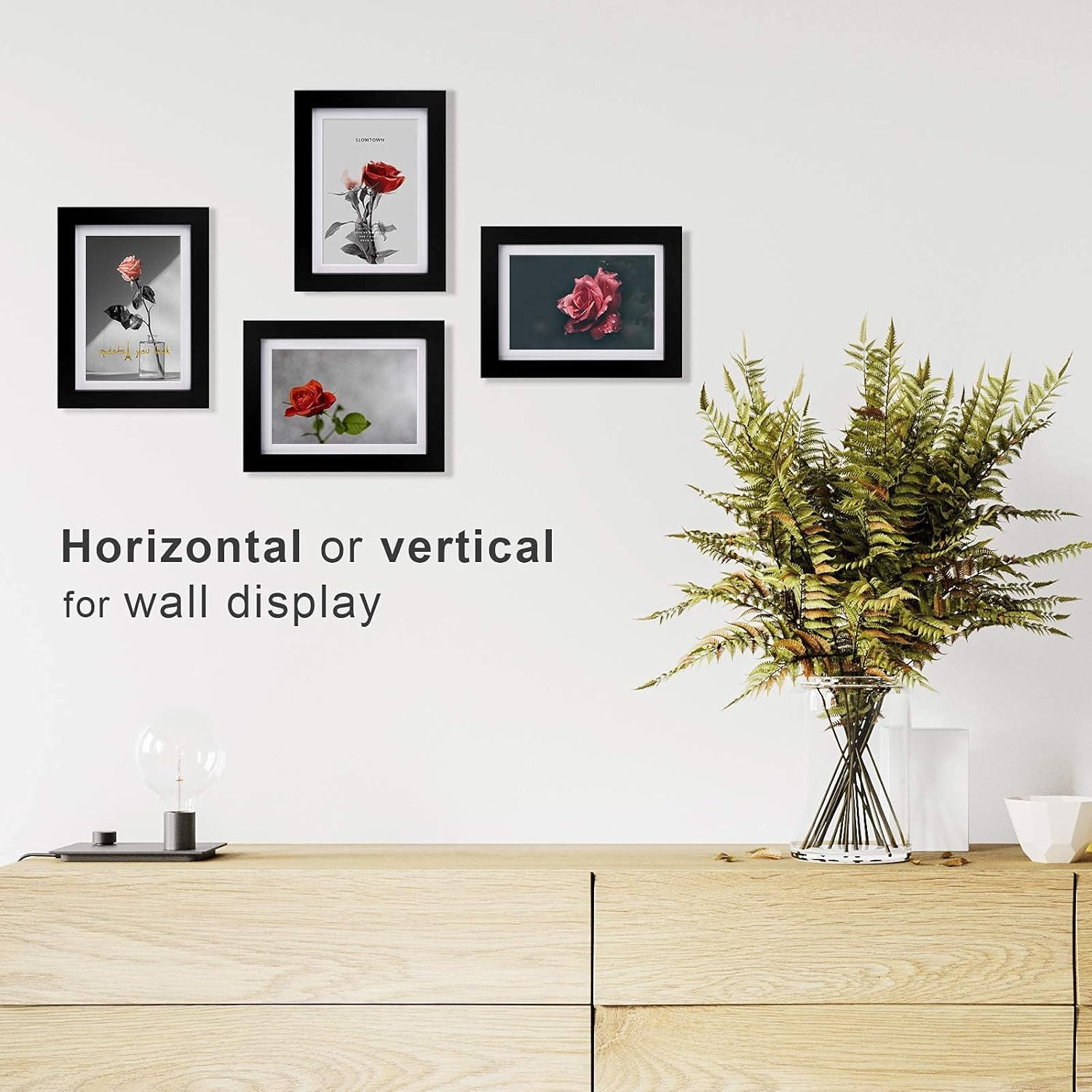 Black Solid Wood Picture Frames 4 PCS – 11×14 & 5×7 for Table or Wall Display