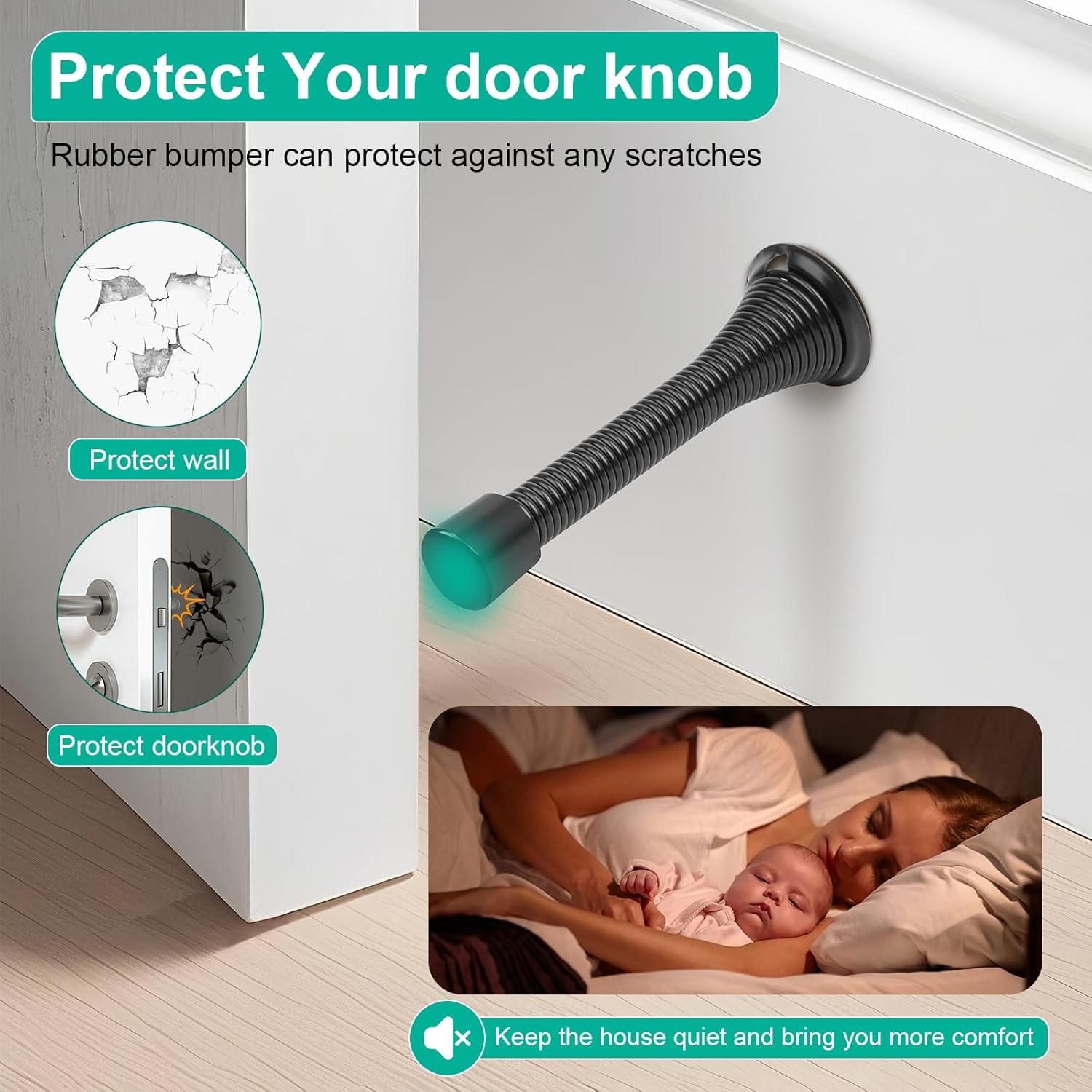 6 Pack Black Spring Door Stops, 3-1/4″ Heavy Duty Wall Mount Door Stoppers, Flex