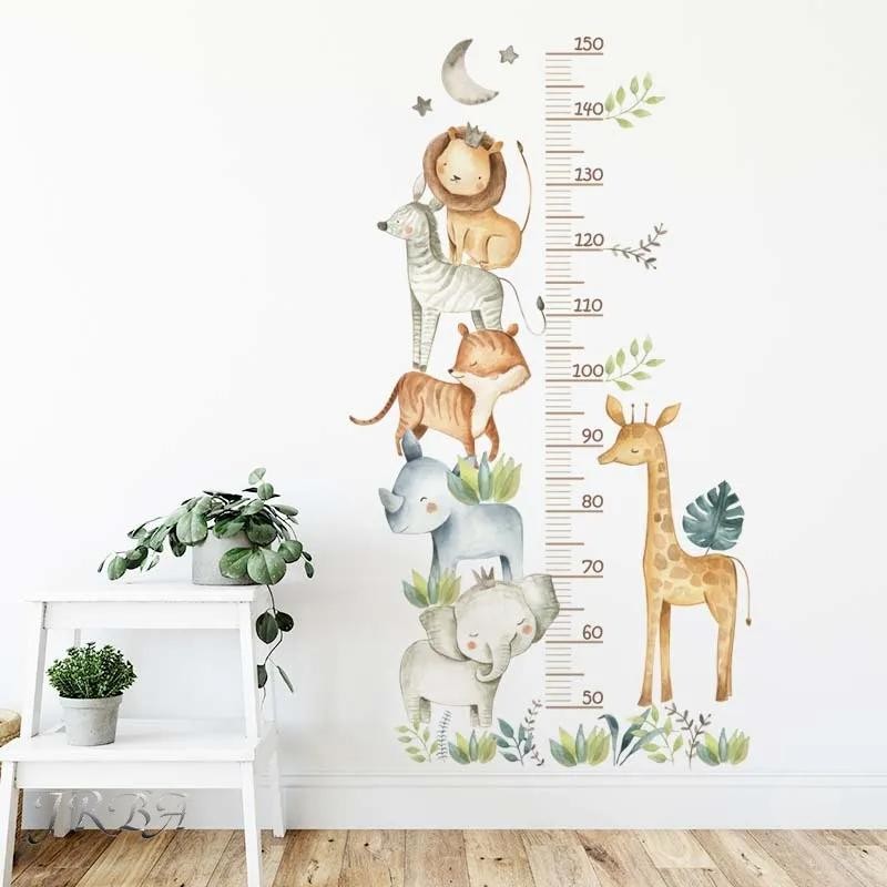 3pc Waterproof Animal Height Chart Wall Stickers – Removable Pvc Home Décor