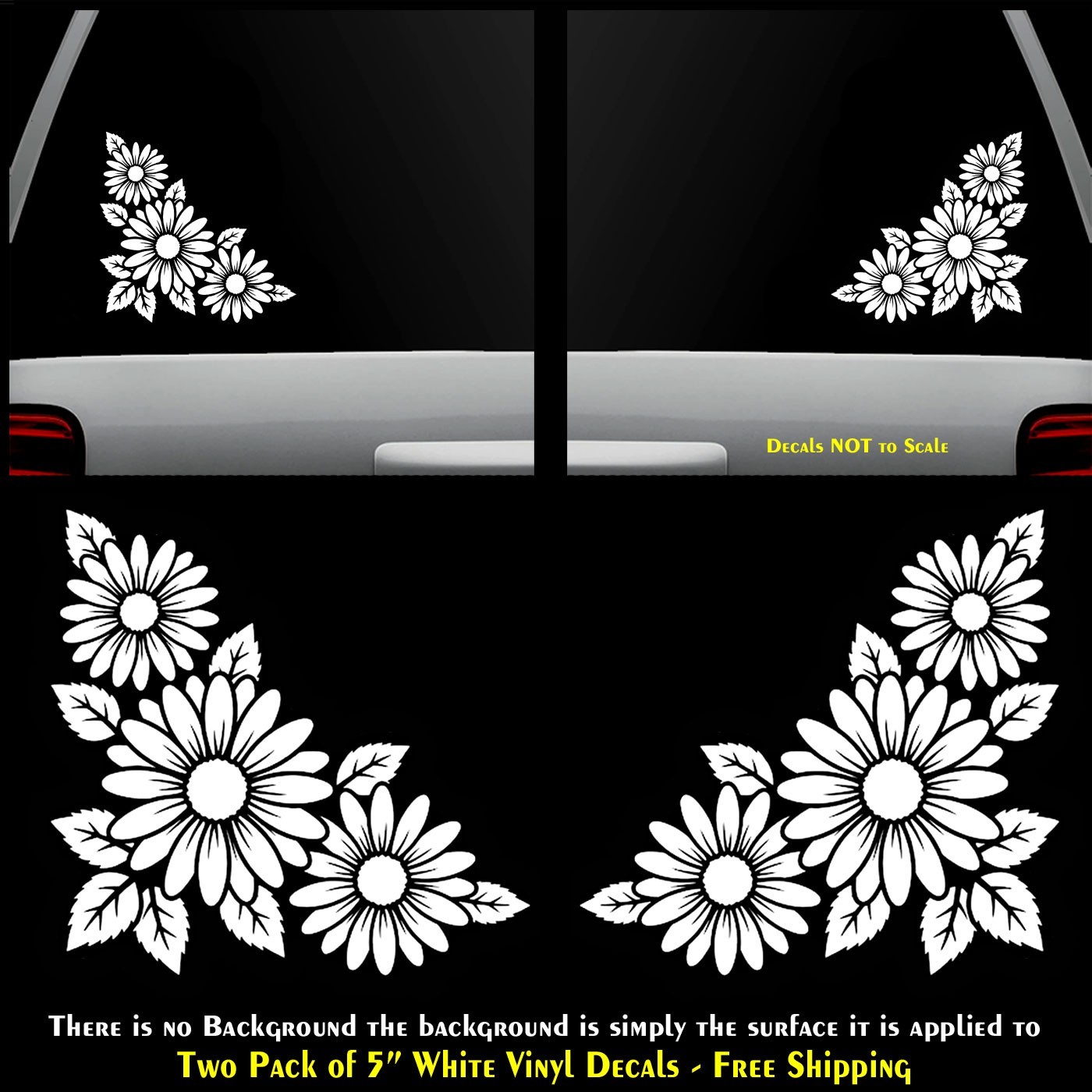 Daisy Flower 2 Pk 5″ Mirrored Vinyl Decals Vehicles Window Any Flat Surface
