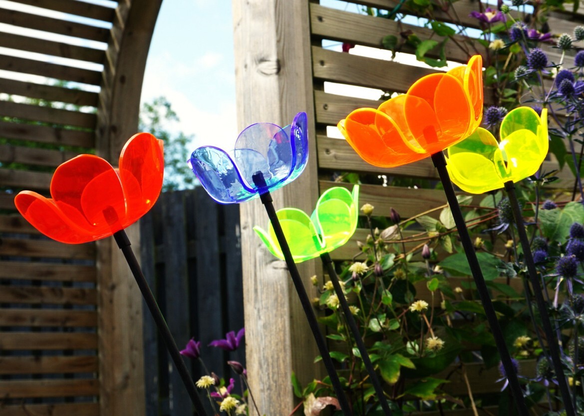 Suncatcher Tulip Set of (3) 4″ x 2½” Solar Neon Fluorescent Blue,Orange,Yellow
