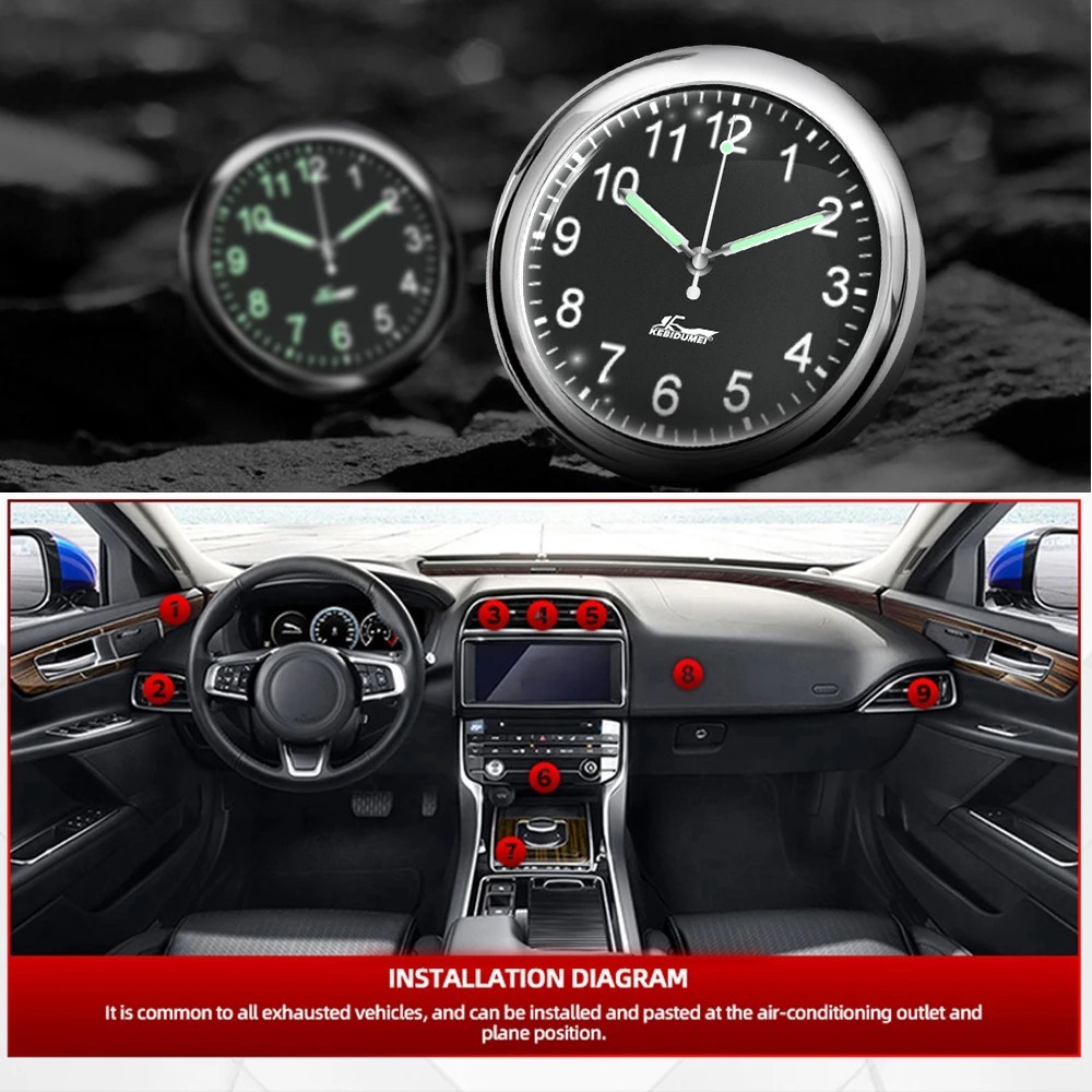 In-Car Mini Luminous Quartz Analog Clock Dashboard Stick-On Watch Decoration