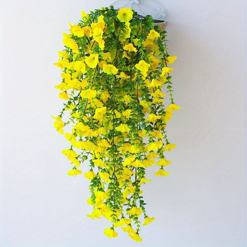 4pcs Artificial Hanging Petunia Flowers UV Resistant Fake Vines Outdoor Garden