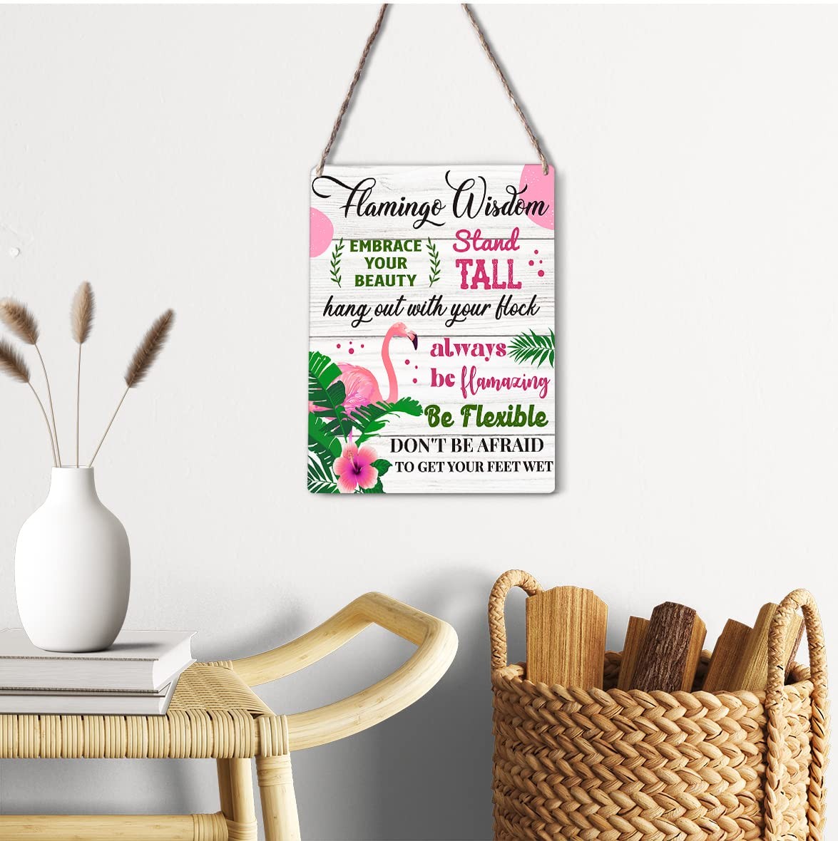 Rustic Wooden Flamingo Wall Decor Pink Summer Farmhouse Flamingo Sign