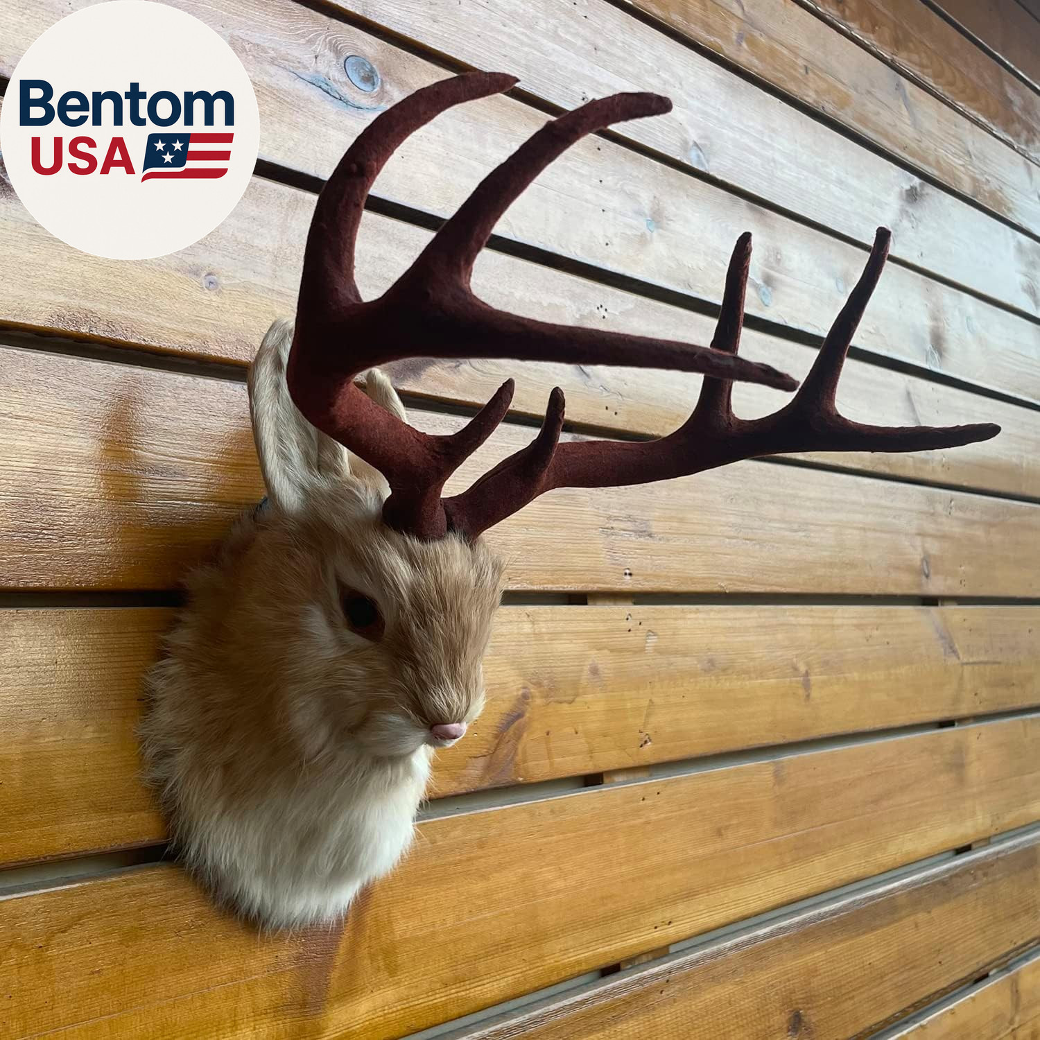 Realistic Jackalope Head Wall Mount with Artificial Horns Yellow for Home or Off