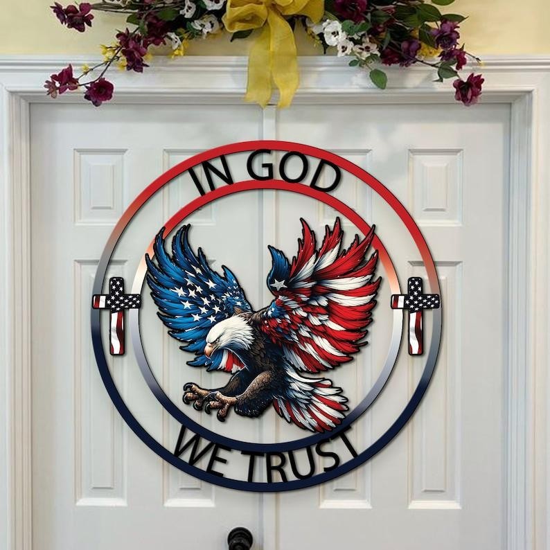 Patriotic America 250th Anniversary Metal Sign, Eagle Door Hanger Decor