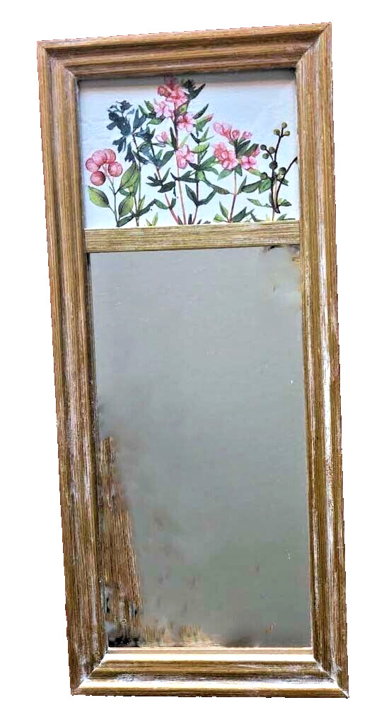 Mirror Small Rectangle Gold Frame 4-3/4″w x 11-1/4″h -Floral Decor Unique OOAK
