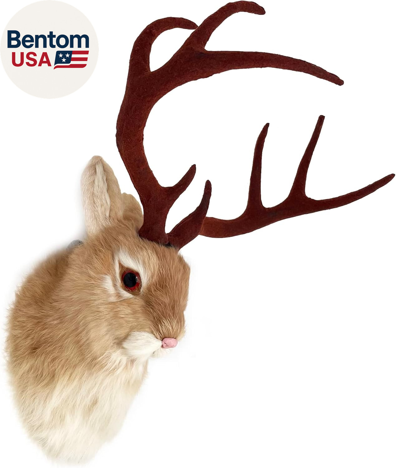 Realistic Jackalope Head Wall Mount with Artificial Horns Yellow for Home or Off