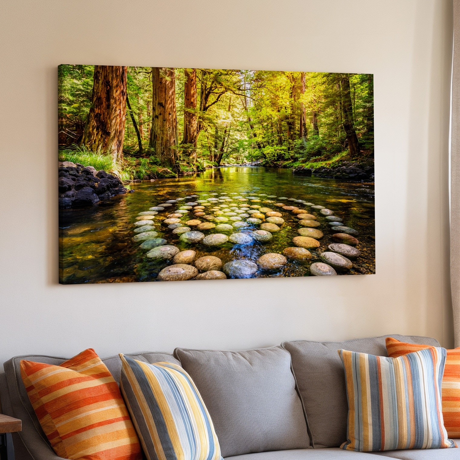 Spiral Rock Formation Canvas Wall Art Forest River Landscape Nature Print Decor