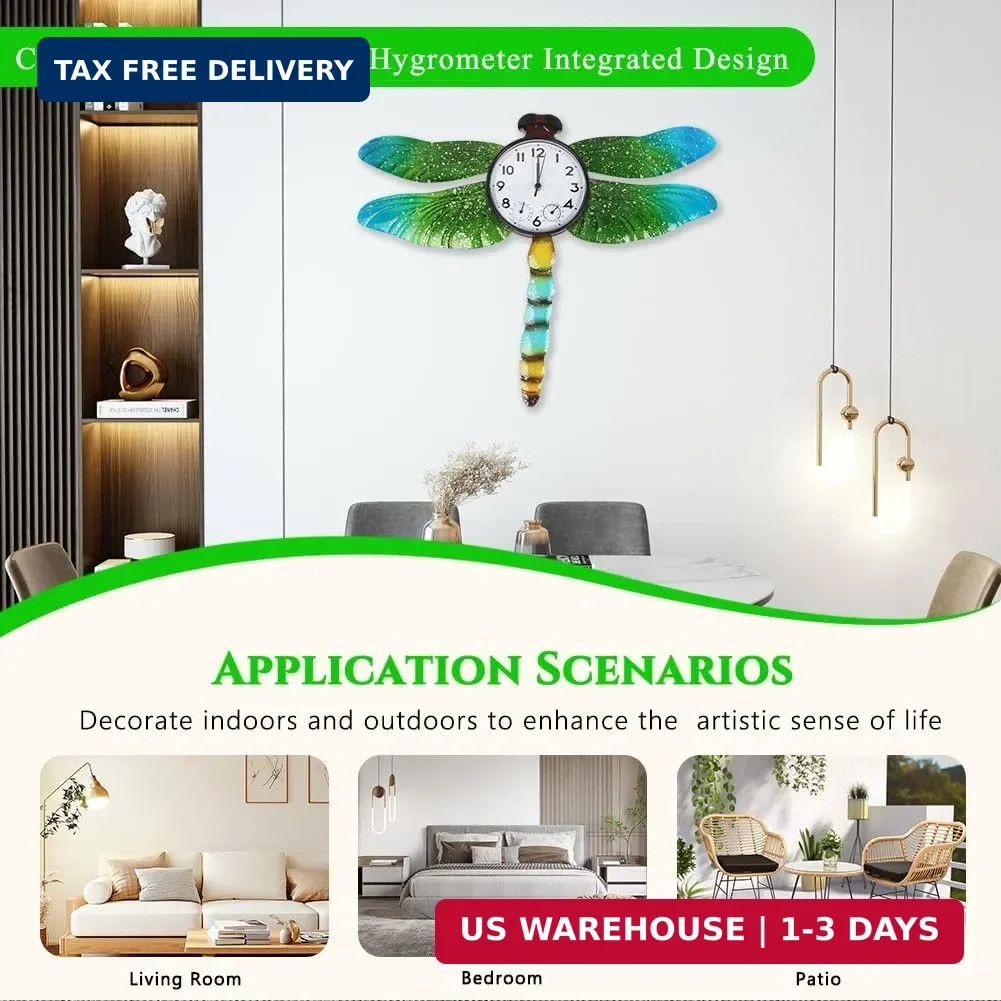 Unique Outdoor Clock Silent None-Ticking, Outdoor Wall Clock with Thermometer &