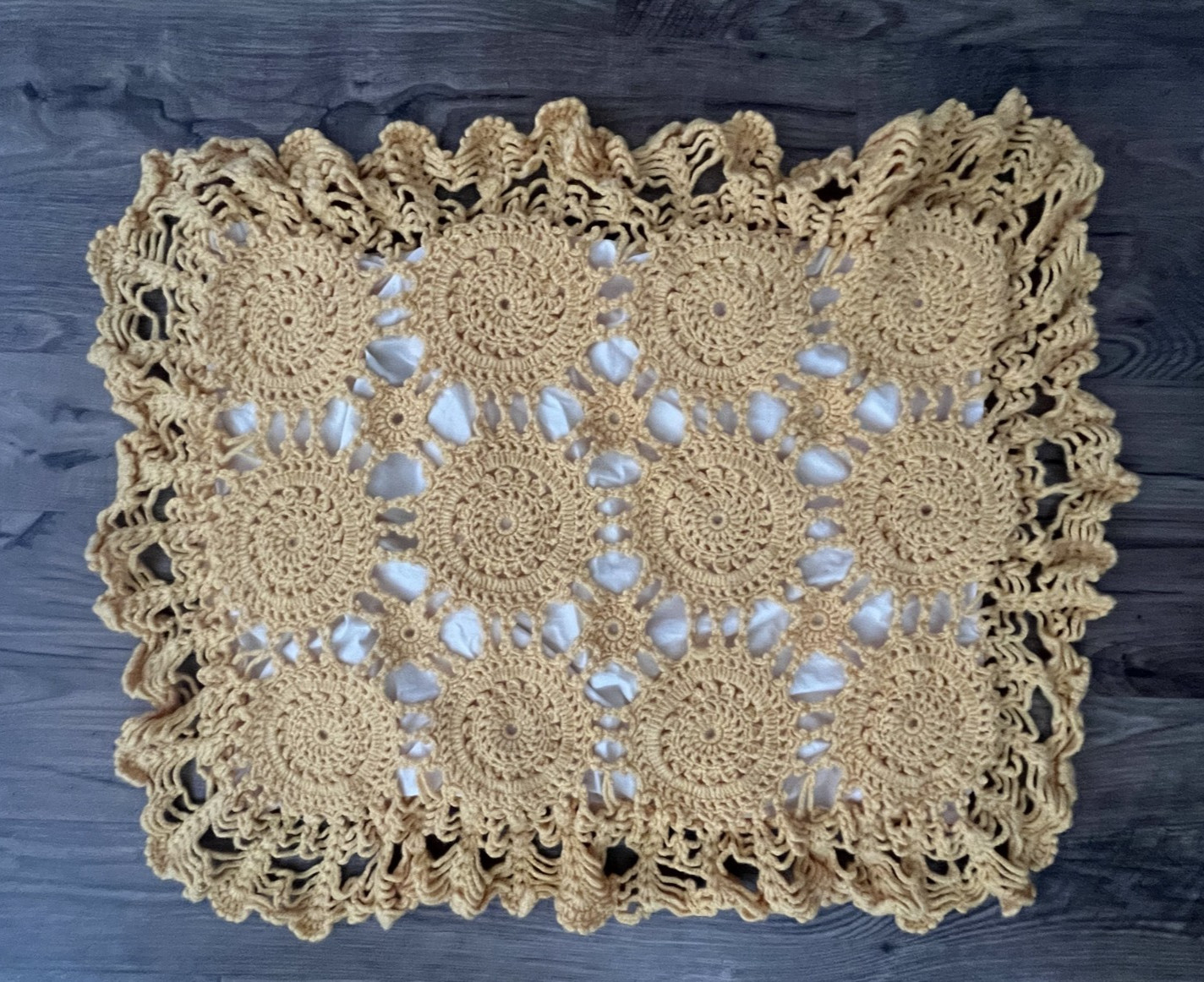Vintage Handmade Yellow Crochet Knitted Yarn Blanket Pillow Case King 101×101 in