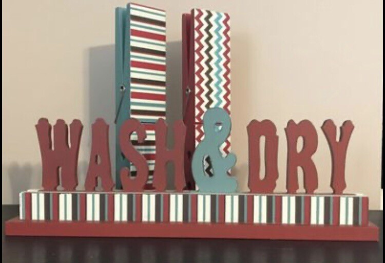 3 Piece Set Colorful Utility Laundry Room Sign “Wash & Dry” Decor Home Decor