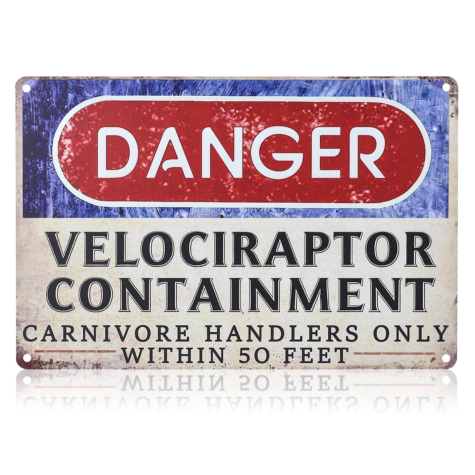 Humorous Animal Caution Metal Sign,Funny Warning 12×8 inches, Velociraptor