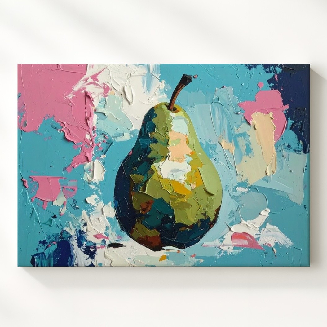 Abstract Pear Canvasbold Color Block Fruit On Cyan Background Wall Art