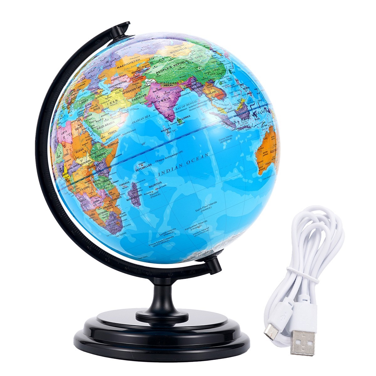 10″ World Globe Earth Ocean Rotating World Map Geography Desktop Globe w/ Stand