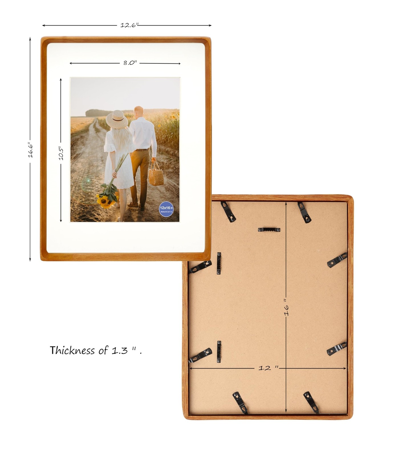 12×16 Picture Frames Teak Solid Wood Vertical Horizontal Standing Display Pho…