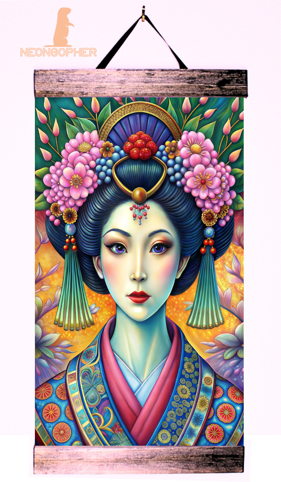 12″x18″ Custom Canvas Wall Scroll Japenese Geisha Solid Wood ws20