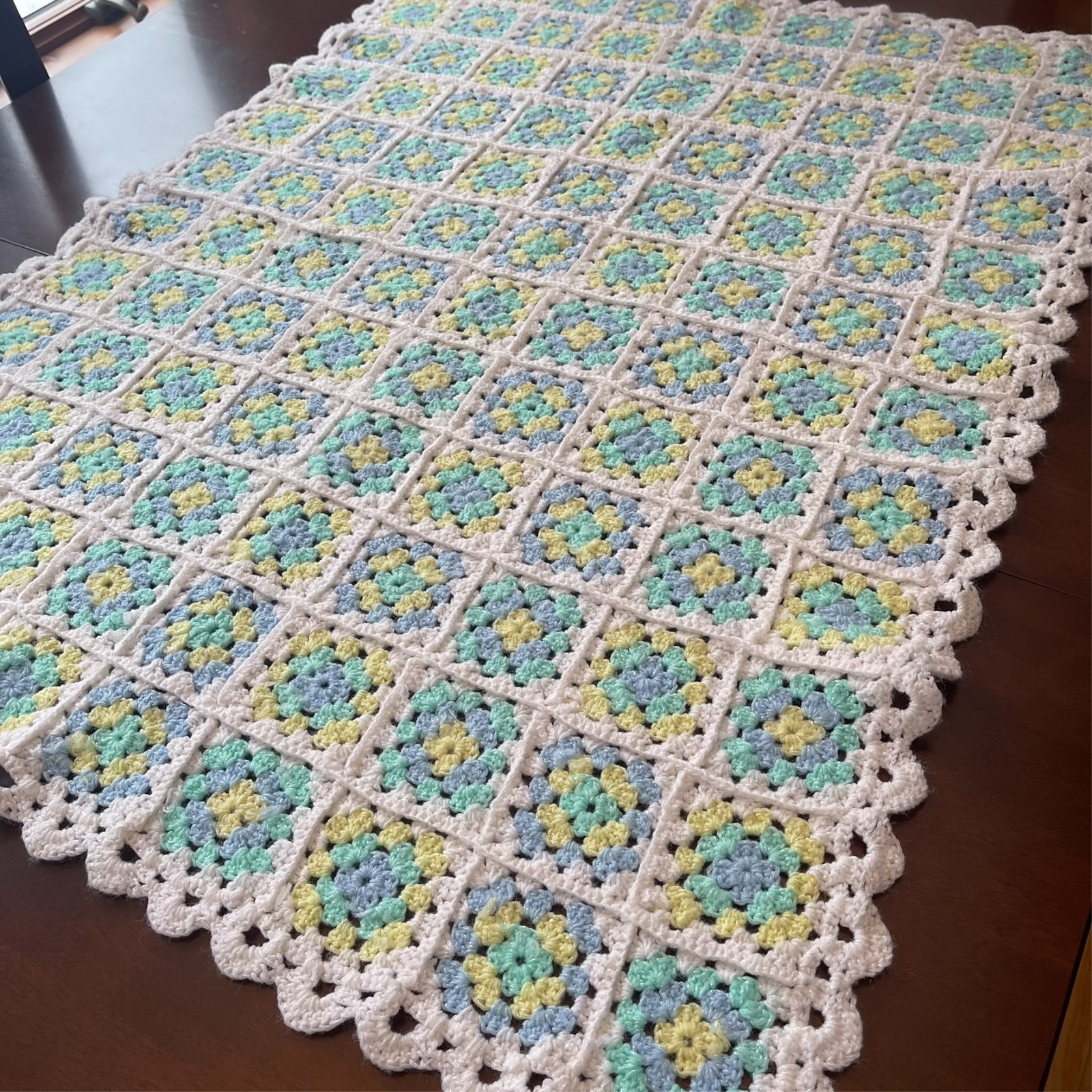 Handmade Multicolor Pastels Crochet Afghan Granny Square Baby Blanket 28×38