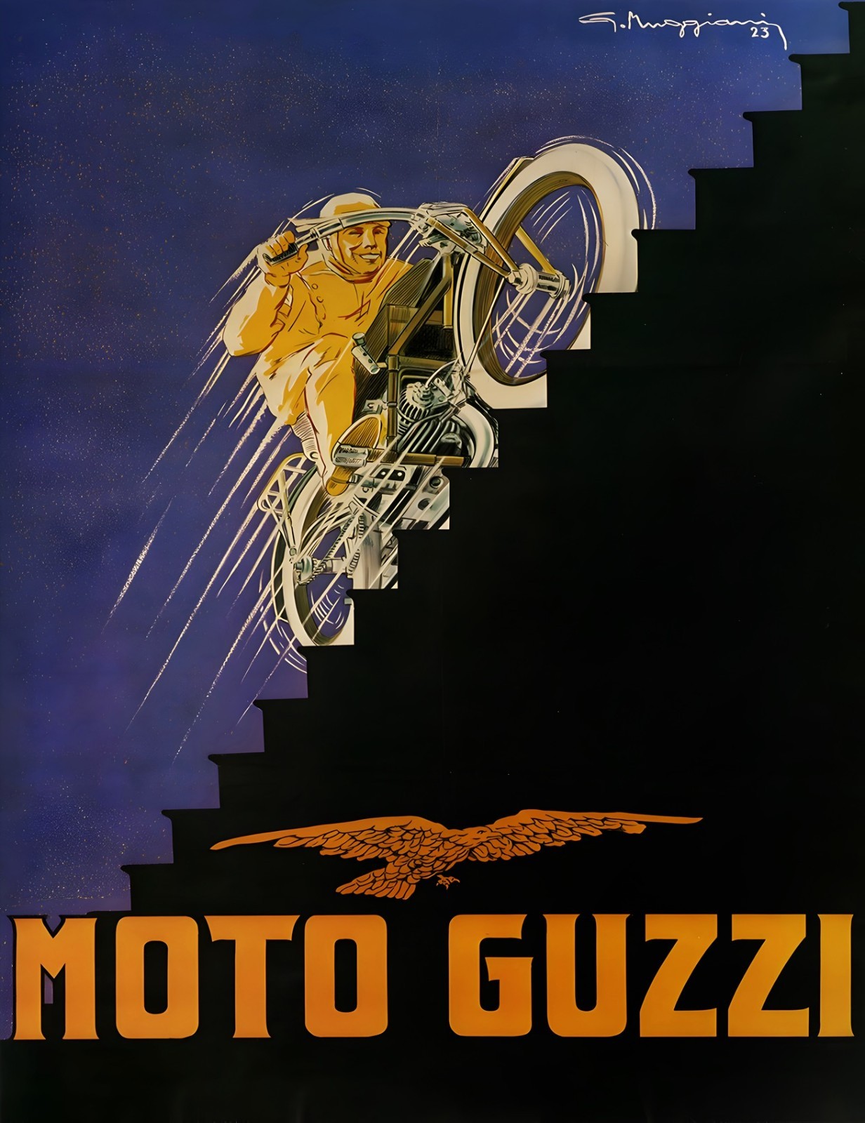 17426.Wall Decor Poster.Interior Art.Moto Guzzi Stair Climb Motorcycle Italian