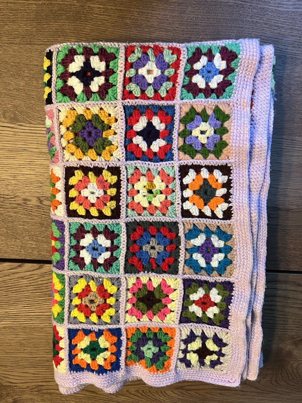 Vintage Granny Square Crochet Afghan Throw Blanket 45″ x 57″