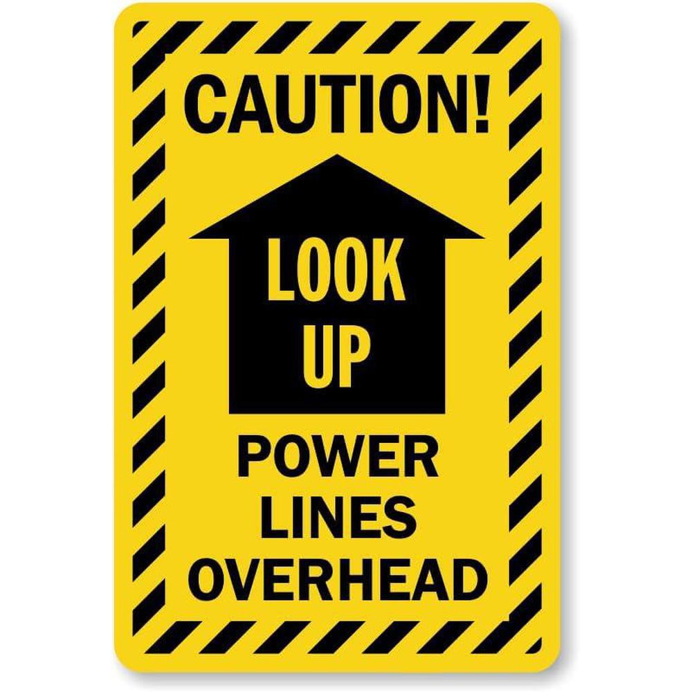 Electrical Safety Caution Metal Sign Look Up Overhead Power Lines Warning Decor