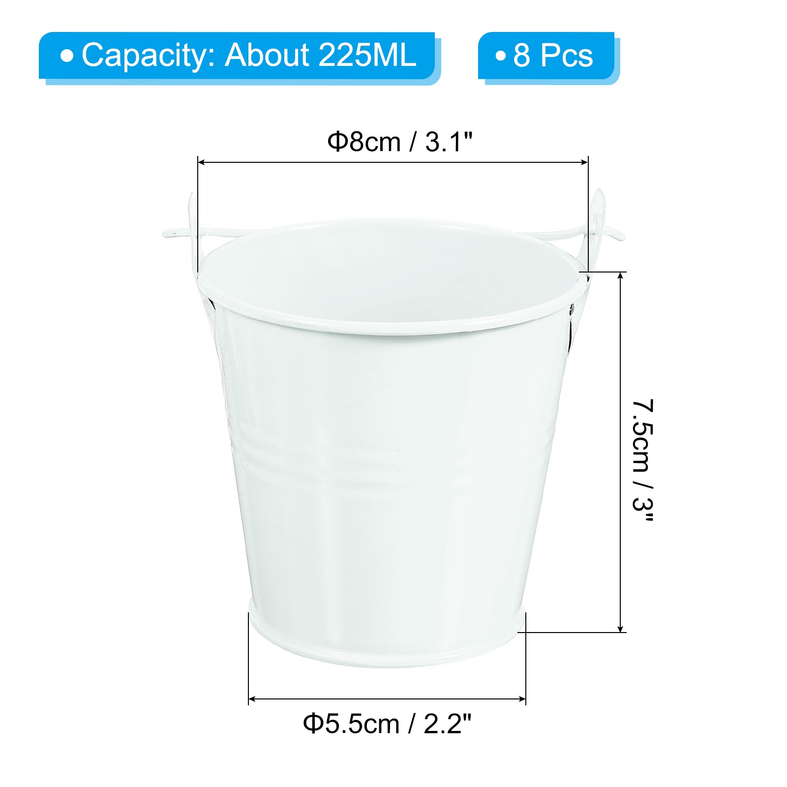 8 Pcs 3″x3″ Small Metal Buckets Mini Galvanized Easter Buckets White