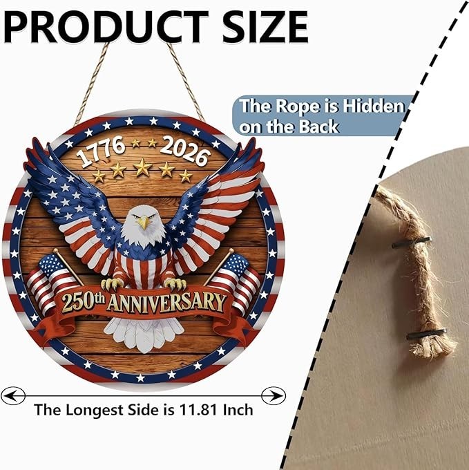 USA 250Th Anniversary Decoration, Wooden 4Th of July Eagle Door Sign 1776-2026 F