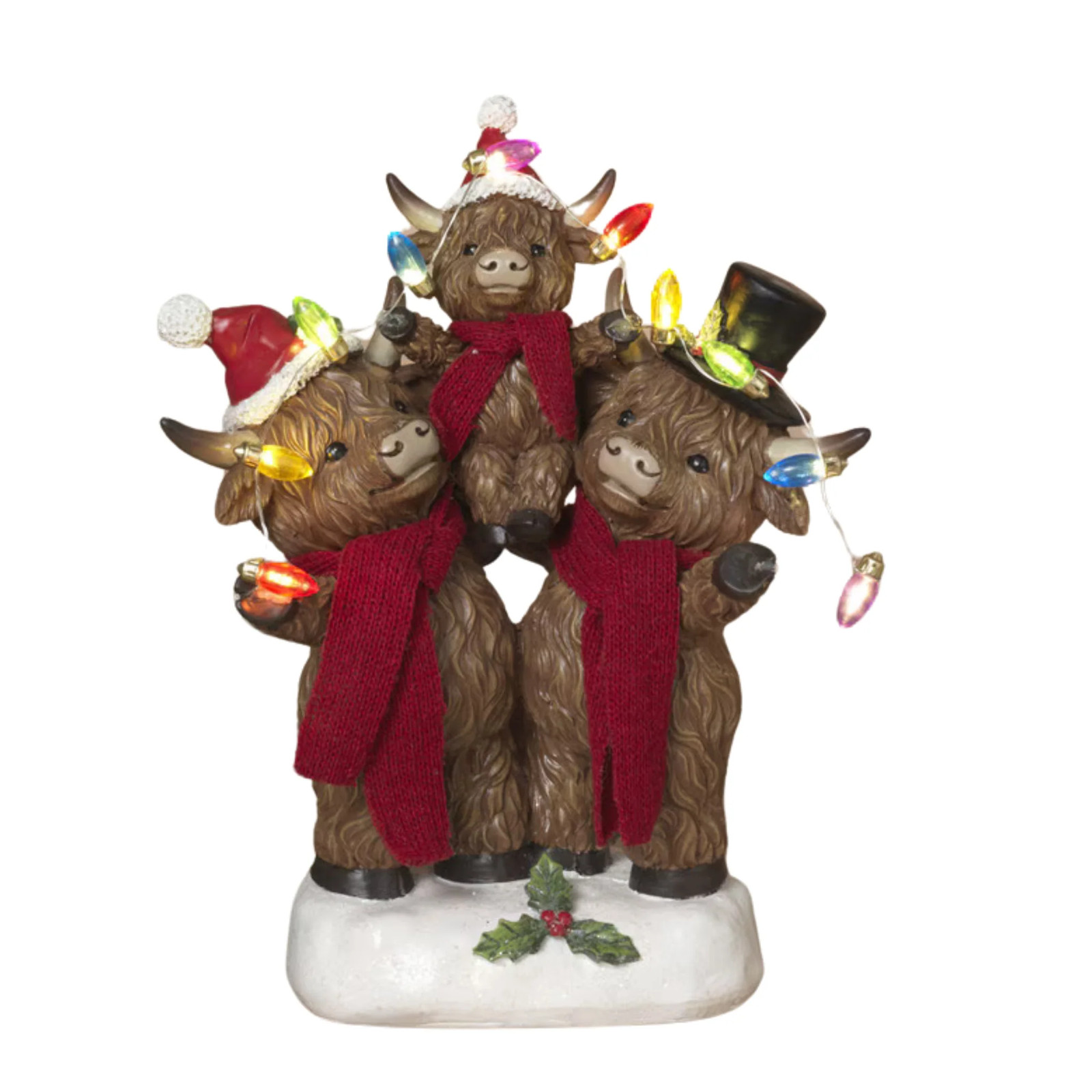 Resin Highland Cow Family Christmas Lights Figurine w/ Timer 2795200
