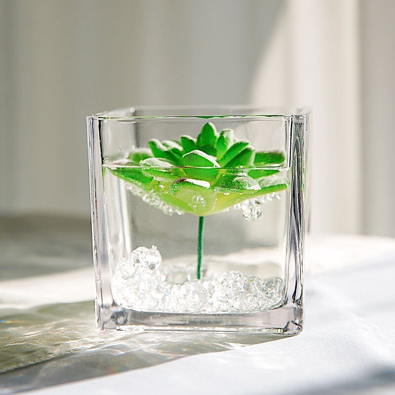 4″ wide CLEAR Cube Glass VASES Wedding Party Centerpieces Pouches SALE
