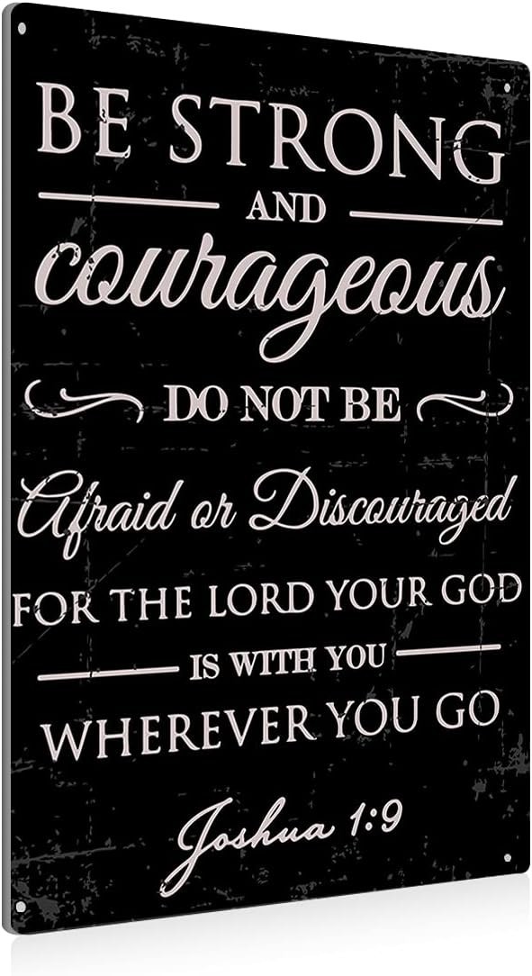 Retro Be Strong and Courageous Bible Verse Wall Decor – Perfect Gift – 8×12