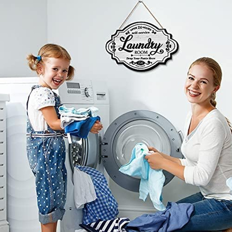 Rustic Vintage Wood Laundry Room Wall Sign for Home Decor, 12×8 Inches