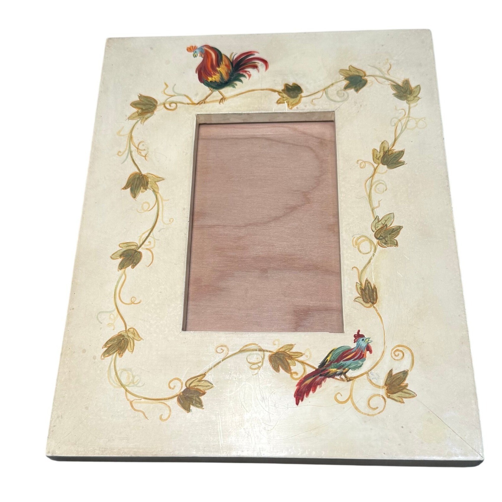 Hand Painted Rooster Vine Wooden Picture Frame Rustic Farmhouse 10in