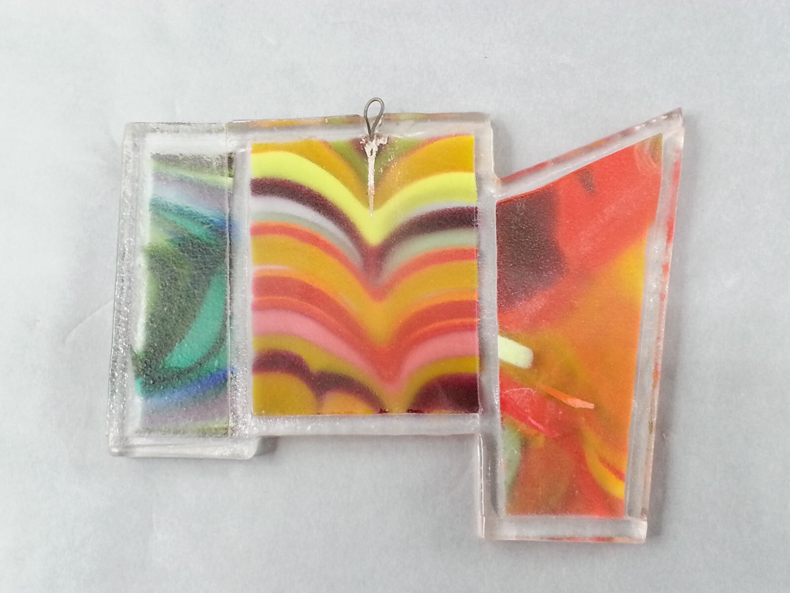 Glass Wall Hanging Fused Art Glass Small Multicolor Swirl Geometric Shapes