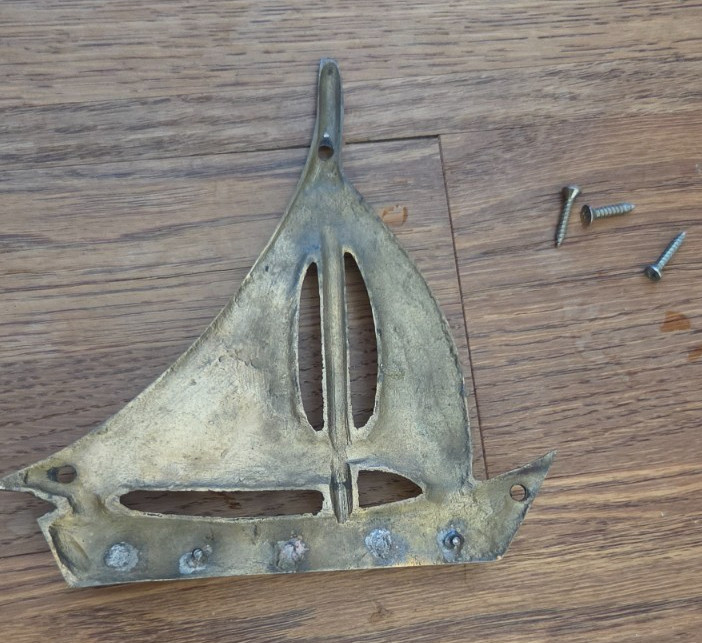 Vtg Interpur Brass Key Holder Wall Mount Nautical Sailboat Boat 5 Hooks Taiwan