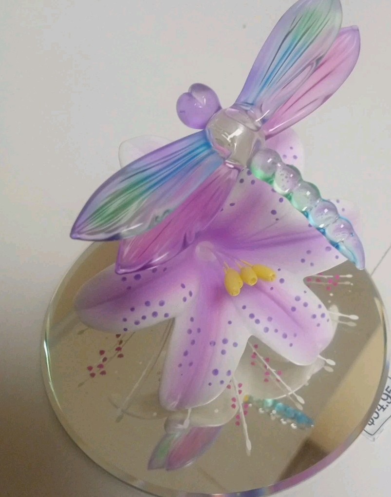 Swarovski Lavender Lily & Butterfly 3 1/4″ Glass Art Baron Crystals Handcrafted