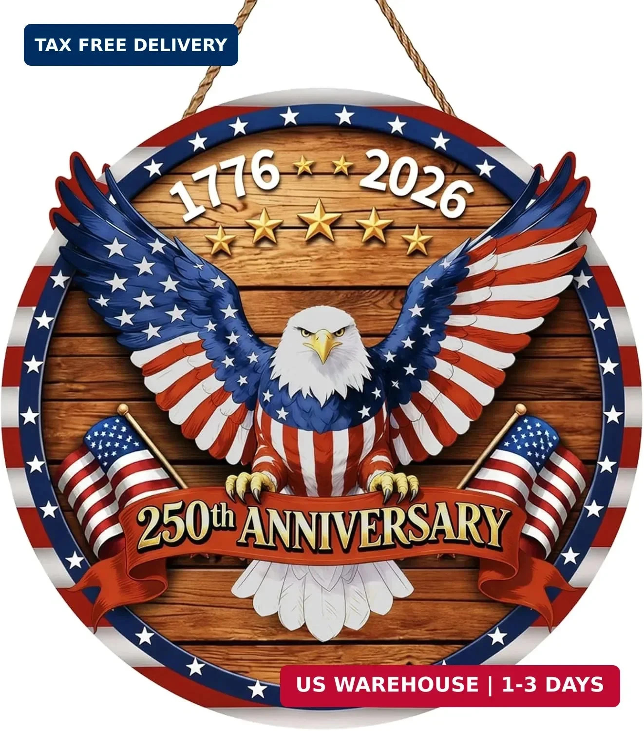 USA 250th Anniversary Decoration, Wooden 4th of July Eagle Door Sign 1776-2026