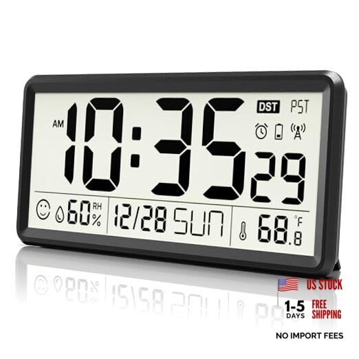 15” Large Battery Operated, Atomic Clock with 15 inches Digital Wall Clock