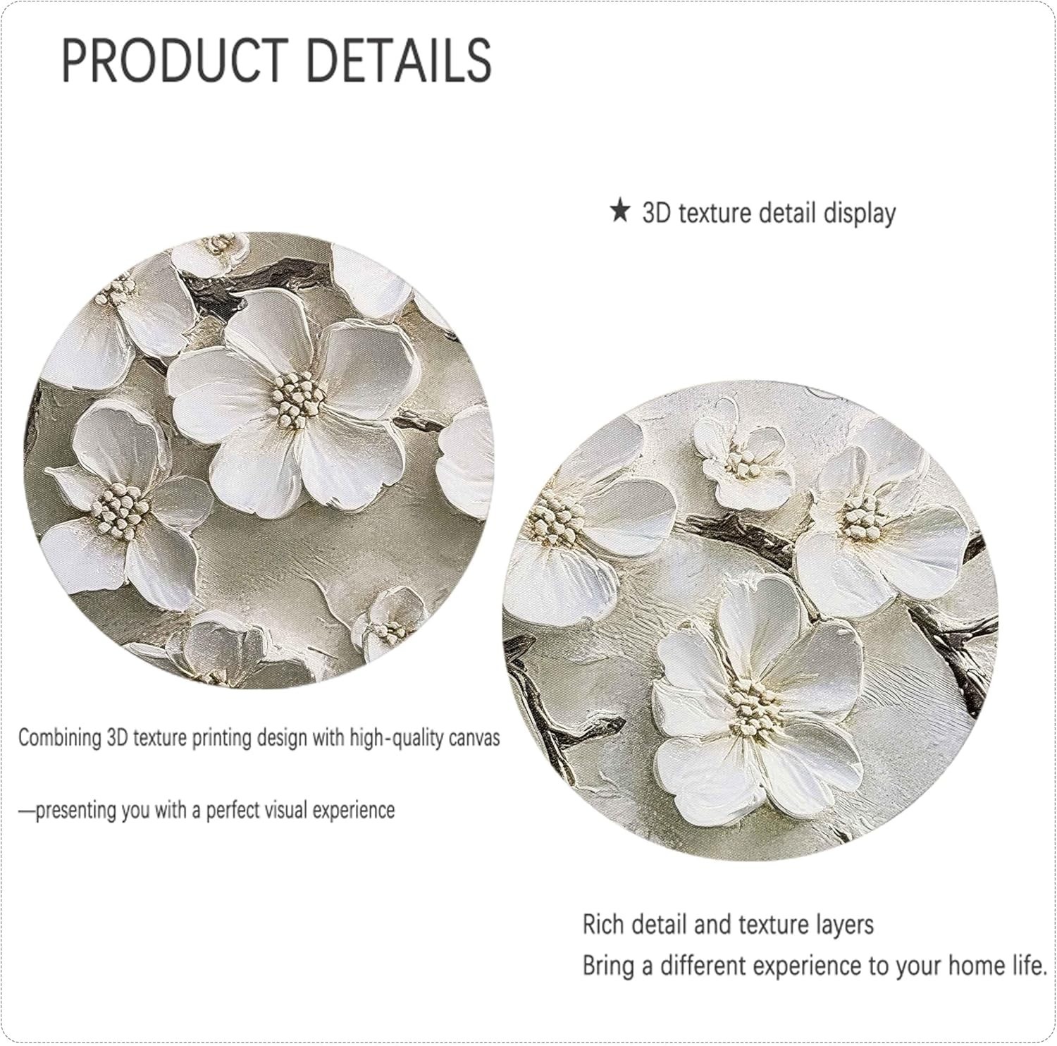 Large White Flower Canvas Wall Art 3D Texture Plant Floral painting Decor Pic…