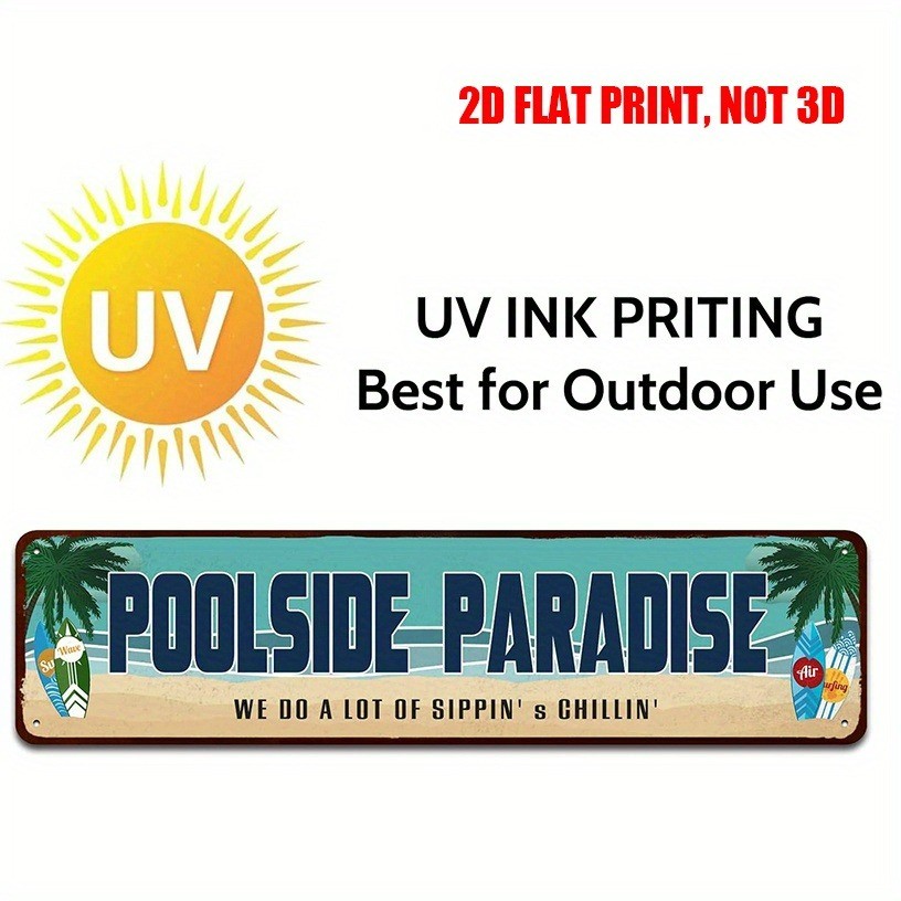 Pool Decor Poolside Paradise Retro Outdoor Metal Tin Sign Coastal Beach Park Bar