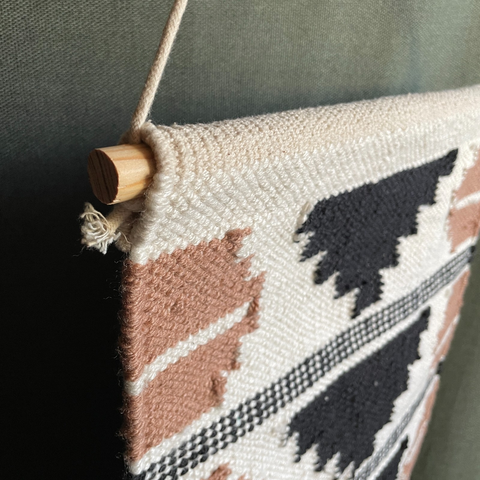 Hand Woven Wall Hanging Tapestry Fringe Wooden Dowel Finished 25’’x 17’’