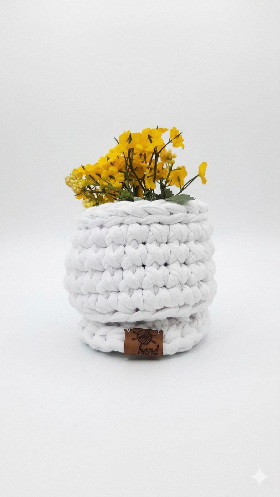 Handmade Chunky Knit Basket with Decorative Flowers