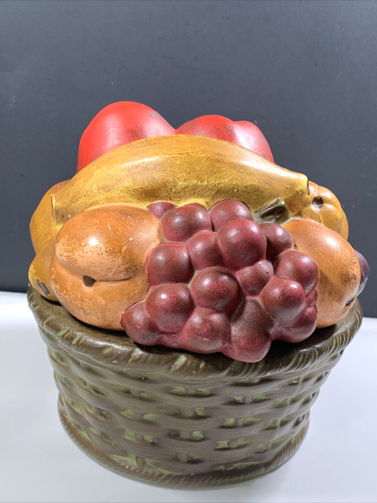 Ceramic Fruit Basket Bowl Lid Decorative Centerpiece Rustic Table Country VTG