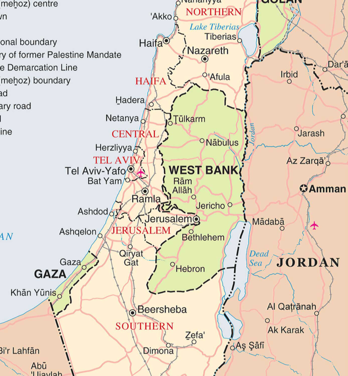Israel and Occupied Territories 2018 Map Palestine War Gaza West Bank Lebanon