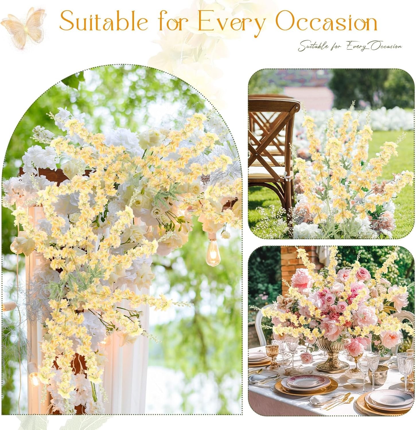 12 Pcs Delphinium Artificial Flowers, 33.5” Long Stem Lifelike Faux Silk Flower