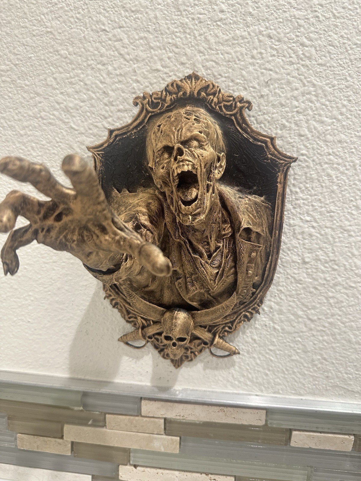 Hand Painted Zombie Wall Plaque Reaching Undead Gothic Horror Wall Decor Art